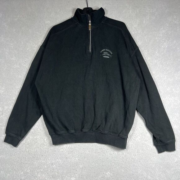 TOMMY BAHAMA RELAX Tobago 1/4 Zip Pullover Sweater Men’s Small Black Long Sleeve - Picture 1 of 14